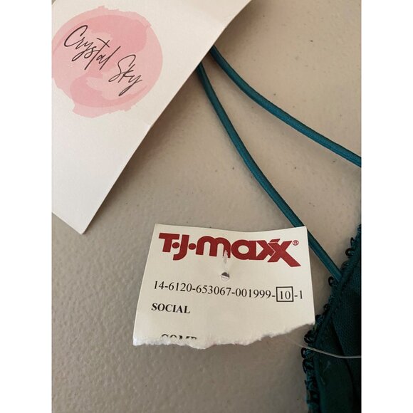 NWT Crystal Sky Green Sequin One-Shoulder Dress Spaghetti Strap Size 10 - Picture 3 of 12